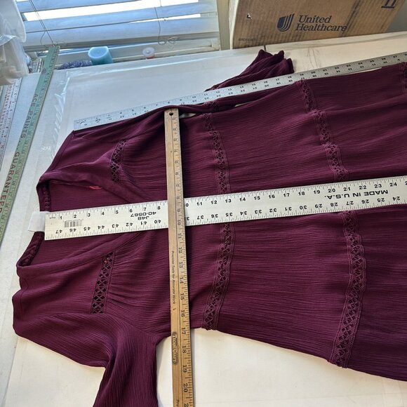 Knox Rose Womens Peasant Dress Tunic Full Button Burgundy Medium V Neck Boho - Picture 3 of 8